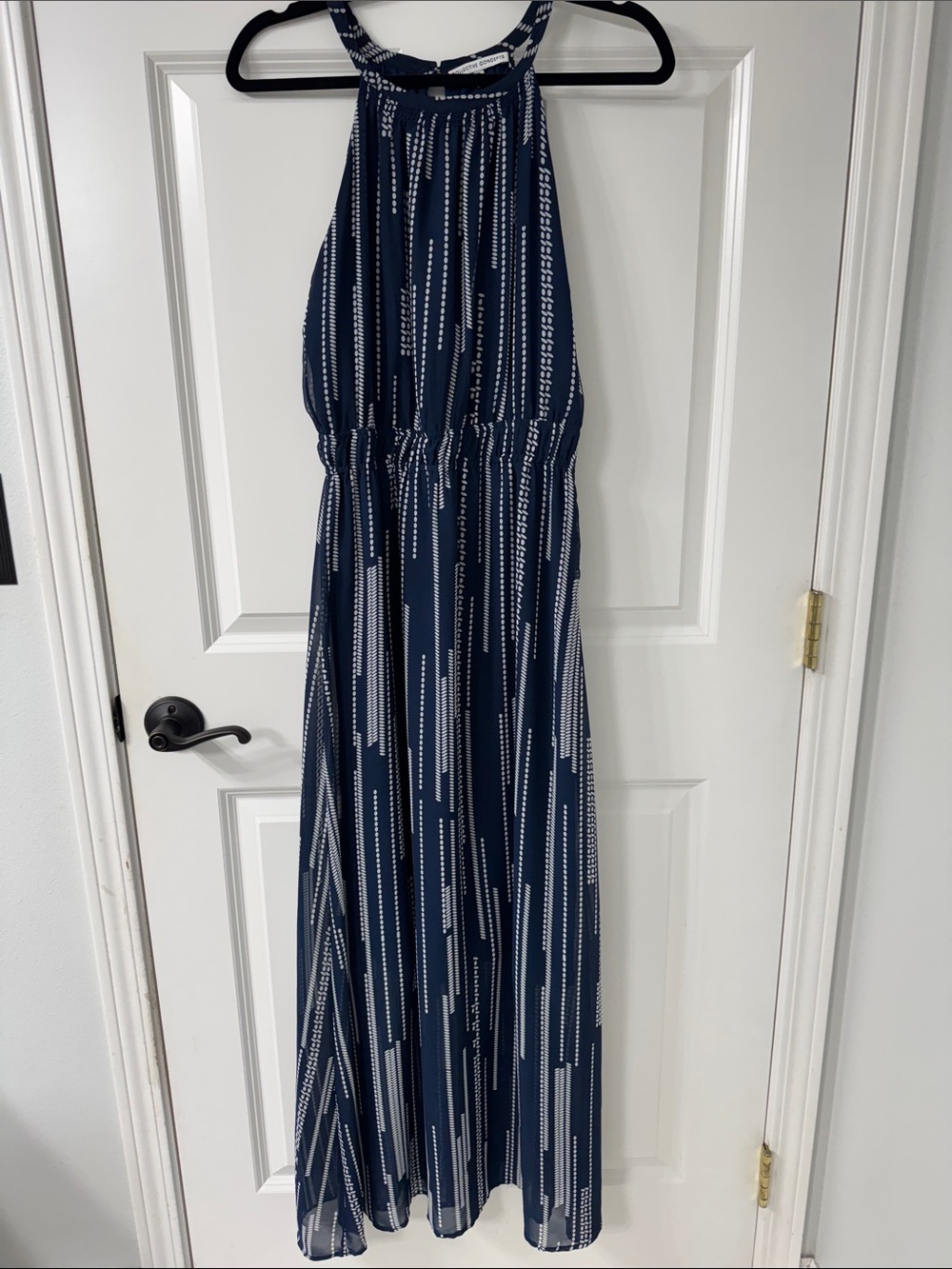 Navy Printed Halter Maxi Dress